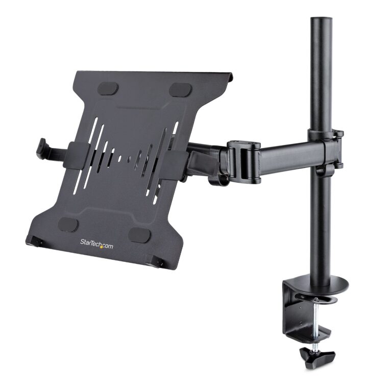 StarTech.com Laptop Desk Mount – Monitor and Laptop Mount – Displays up to 34″ (17.6lb/8kg) & Laptops (4.5kg/9.9lb) – – Clamp / Grommet Mount