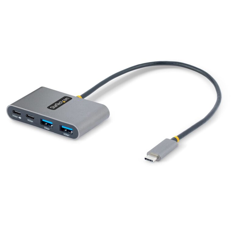 StarTech.com 4-Port USB-C Hub with 100W Power Delivery Pass-Through – 2x USB-A + 2x USB-C – USB 3.0 5Gbps – 1ft – Portable USB Type-C to USB-A/C Hub