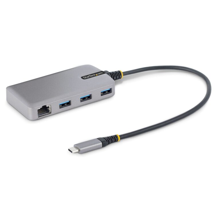 StarTech.com 3-Port USB-C Hub with Ethernet – 3x USB-A Ports, Gigabit Ethernet RJ45, USB 3.0 5Gbps, – Portable Laptop USB Type-C Hub Adapter w/GbE