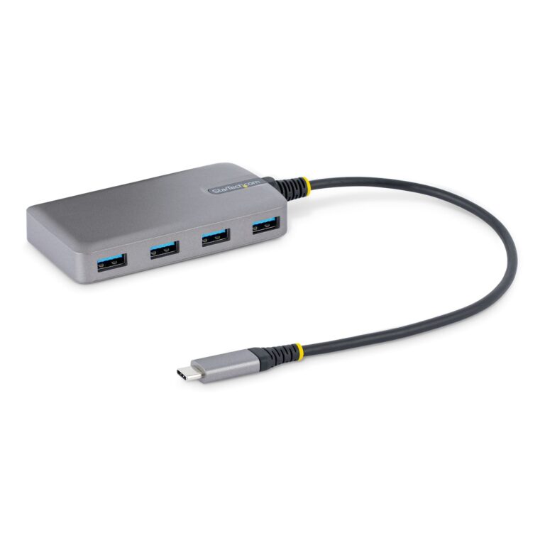 StarTech.com 4-Port USB-C Hub – 5Gbps – Bus Powered – USB C to 4x USB-A Hub w/ Optional Auxiliary Power Input – Portable – USB Expansion Hub