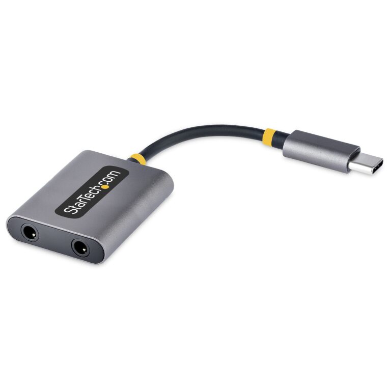 StarTech.com USB-C Headphone Splitter, USB Type C Dual Headset Adapter w/Mic Input, USB C to 3.5mm Audio Adapter/Earphone Dongle, USB C to Audio