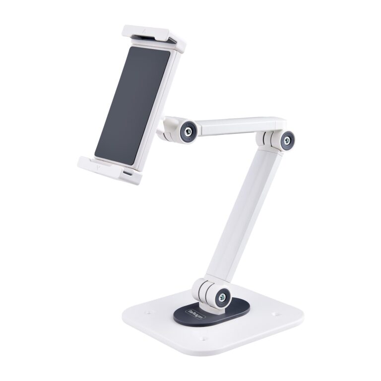 StarTech.com Adjustable Tablet Stand for Desk – Wall Mountable – Capacity 2.2lb (1kg) – Ergonomic – Tablet Holder for Desk Pivot/Swivel/Rotate