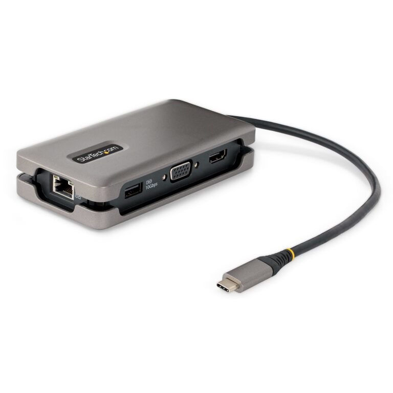 StarTech.com USB-C Multiport Adapter – HDMI/VGA – 4K 60Hz – 3-Port USB Hub – 100W Power Delivery Pass-Through – GbE – – 1ft/30cm Wrap-Around Cable