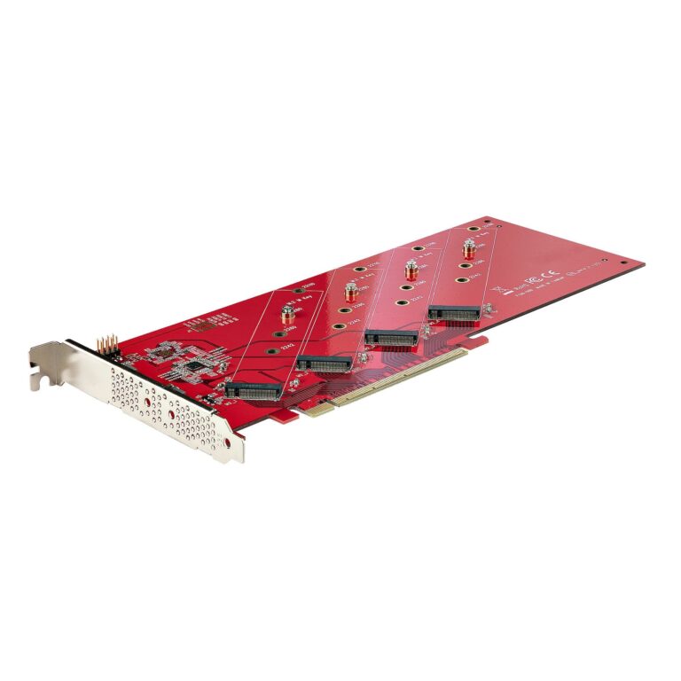 StarTech.com Quad M.2 PCIe Adapter Card, PCIe x16 to Quad NVMe or AHCI M.2 SSDs, PCI Express 4.0, 7.8GBps/Drive, Bifurcation Required, – TAA