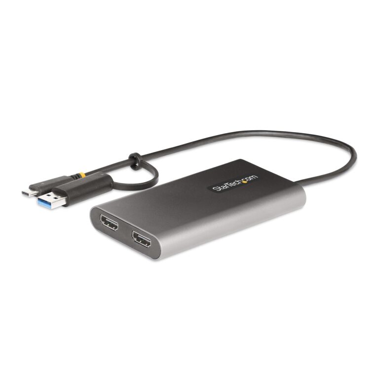 StarTech.com USB-C to Dual-HDMI Adapter – USB-C or A to 2x HDMI – 4K 60Hz – 100W Power Delivery Pass-Through – 1ft (30cm) Built-in Cable – USB – TAA