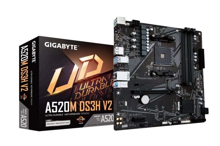 GIGABYTE A520M DS3H V2 Motherboard – Supports AMD Ryzen 5000 Series AM4 CPUs, up to 4733MHz DDR4 (OC), PCIe 3.0 x16, GbE LAN, USB 3.2 Gen 1
