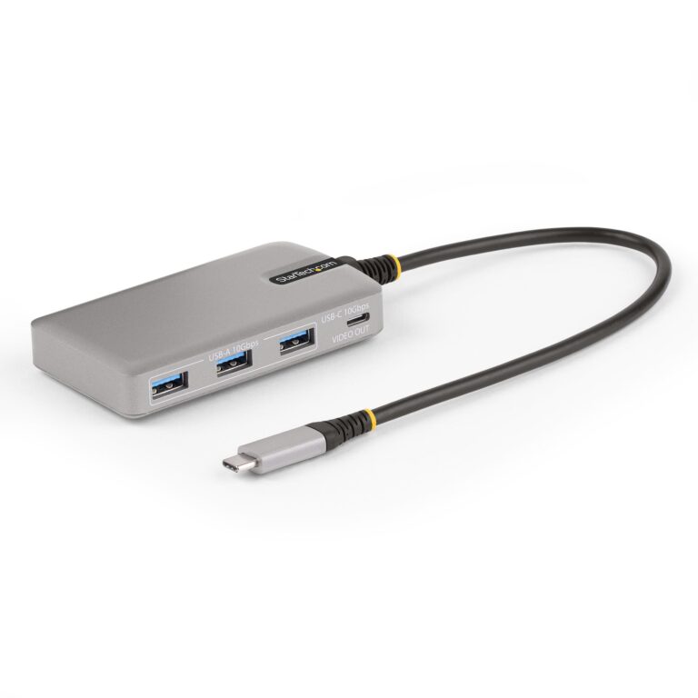 StarTech.com 4-Port USB-C Hub with – 3x USB-A, 1x USB Type-C, 100W Power Delivery Pass-Through, USB 3.2 10Gbps, 1ft/30cm Cable, Portable USB Hub