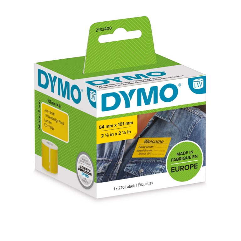 DYMO Authentic LabelWriter Large Shipping Labels/Name Badges | Black Print on Yellow Label | 54 mm x 101 mm | 220 Easy-PeelSelf-Adhesive Labels | for