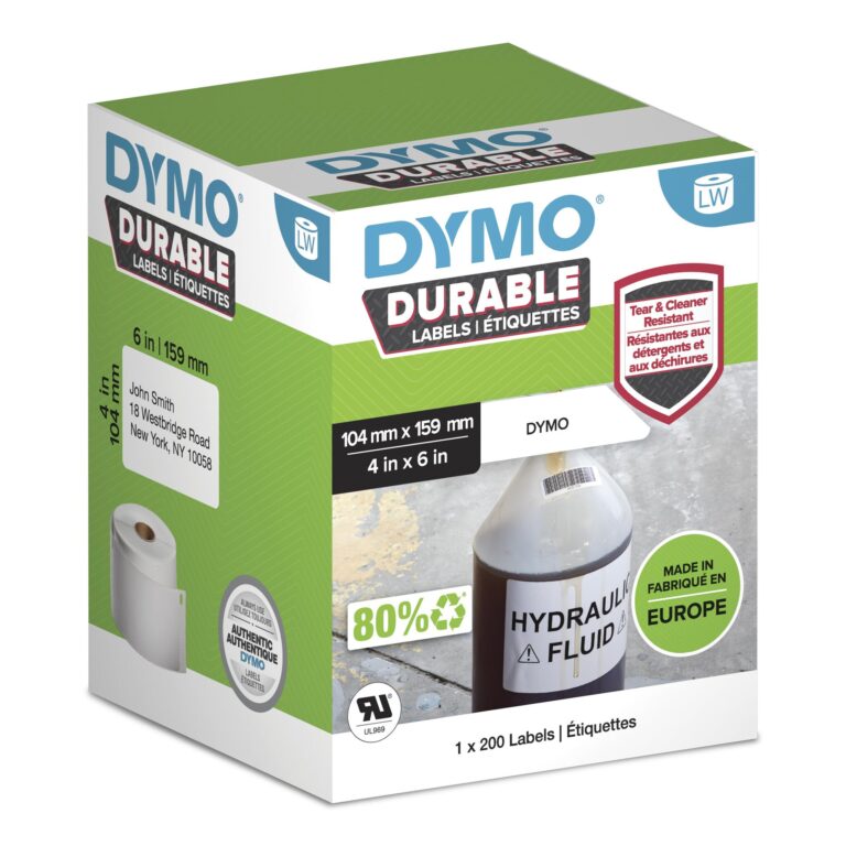 DYMO Authentic LabelWriter Durable Labels | 104mm x 159mm | White Poly | 200 Large Self-Adhesive Labels | High-Performance | For LabelWriter Label