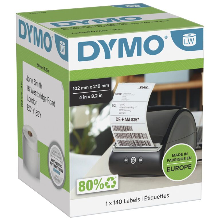 DYMO Authentic LabelWriter DHL Shipping Labels | 102 mm x 210 mm | Self Adhesive | Roll of 140 Easy-Peel Labels | for LabelWriter 5XL/4XL Label