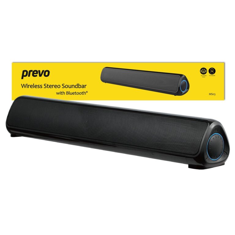 PREVO MS03 Wireless Stereo Soundbar with Bluetooth, USB & SD, Space-Saving Wireless Speaker for TV, Home Entertainment System, PC, Mobile Device &