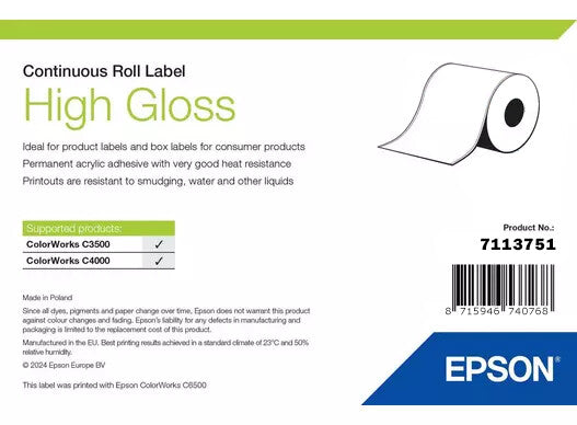 Epson High Gloss Label, Continuous Roll, 76mm x 33m