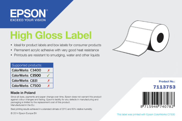 Epson High Gloss Label, Die-Cut Roll, 102mm x 51mm, 610 Labels