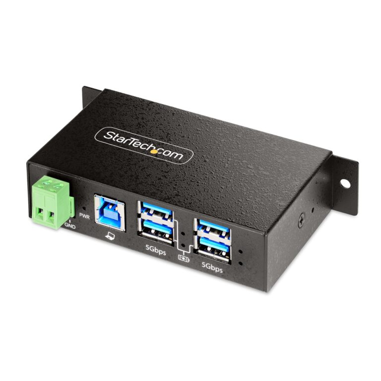 StarTech.com 4-Port Managed USB Hub with 4x USB-A, Heavy Duty with Metal Industrial Housing, ESD & Surge Protection, Wall/Desk/Din-Rail – TAA