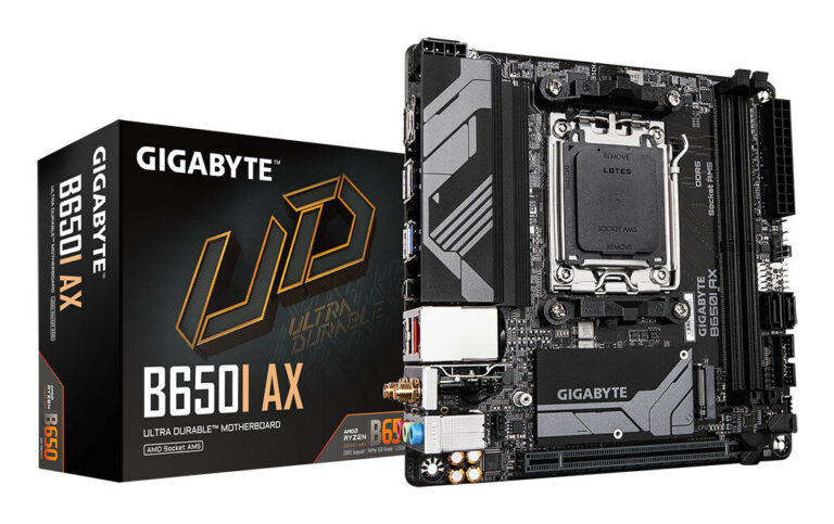 GIGABYTE B650I AX – AMD Ryzen 9000 Series CPUs, 5+2+1 Phases VRM, up to 6400MHz DDR5 (OC), 1xPCIe 4.0 M.2, 2.5GbE LAN, WIFI 6E, USB 3.2 Gen 2
