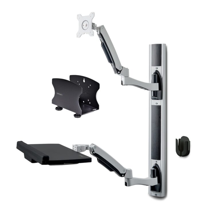 StarTech.com Wall Mount Workstation, VESA Mount For 32″ Monitor (22lb/10kg), Fully Articulating Monitor Mount & Keyboard Tray – TAA