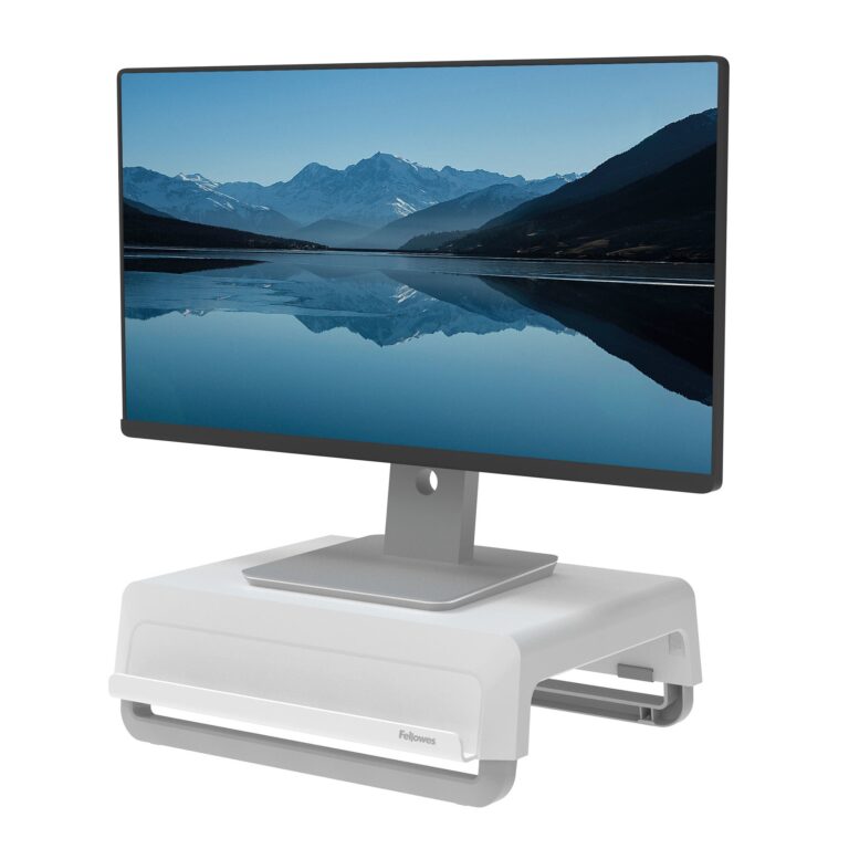 Fellowes Computer Monitor Stand with 3 Height Adjustments – Breyta Monitor Riser with Cable Management – Ergonomic Adjustable Monitor Stand – White