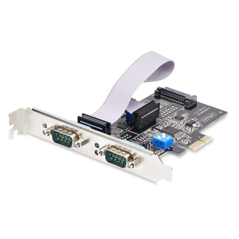 StarTech.com 2-Port Serial PCIe Card, Dual-Port PCI Express to RS232/RS422/RS485 (DB9) Serial Card, Low-Profile Brackets – Level-4 ESD Protection