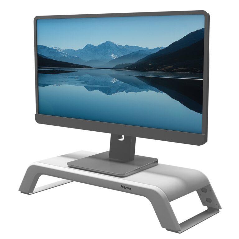 Fellowes Computer Monitor Stand with 3 Height Adjustments – Hana LT Monitor Riser – Ergonomic Adjustable Monitor Stand for Computers – Max – White