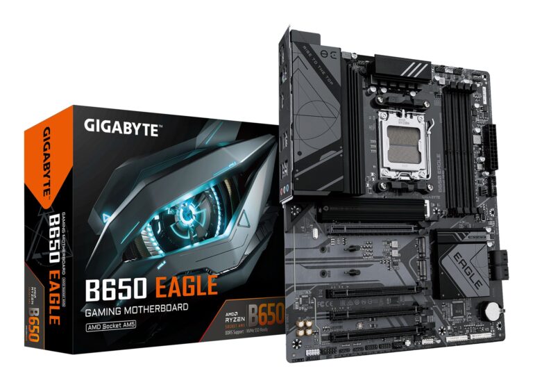 GIGABYTE B650 EAGLE – AMD Ryzen 9000 Series CPUs, 12+2+2 Phases VRM, up to 7600MHz DDR5 (OC), 1xPCIe 5.0 + 2xPCIe 4.0 M.2, GbE LAN, USB 3.2 Gen 2