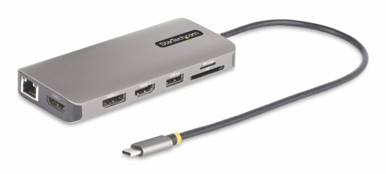 StarTech.com USB-C Triple-Monitor Multiport Adapter, Dual 4K 60Hz + 4K 30Hz HDMI & DisplayPort, 4-Port USB Hub, 100W PD Pass-Through, GbE, SD/MicroSD