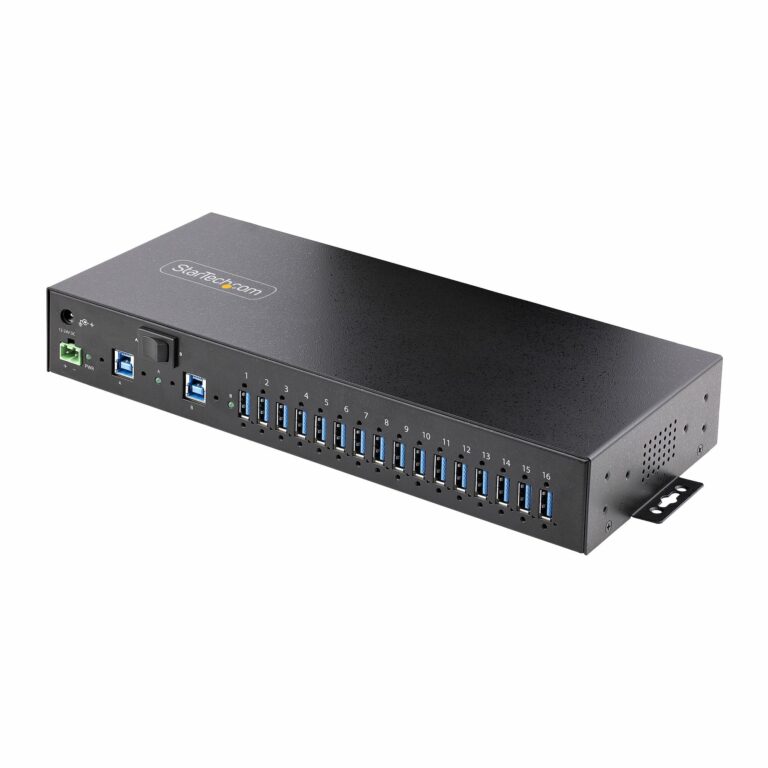 StarTech.com 16-Port Industrial USB 5Gbps Hub with Power Adapter, Metal Enclosure, Mountable, ESD Protection, Terminal Block Power, USB – TAA